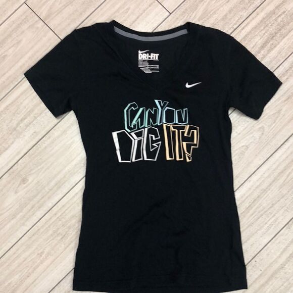 Nike Dri-fit Black V-neck T-shirt Can you dig it? - Picture 2 of 5